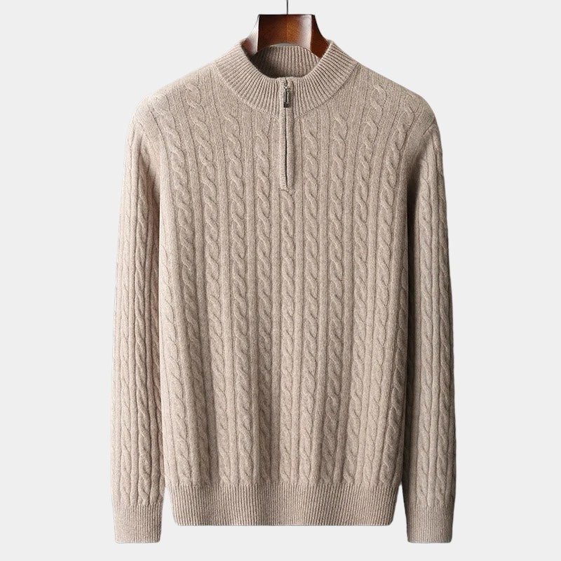 OLD MONEY Merino Wool Knitted Quarter-Zip Sweater