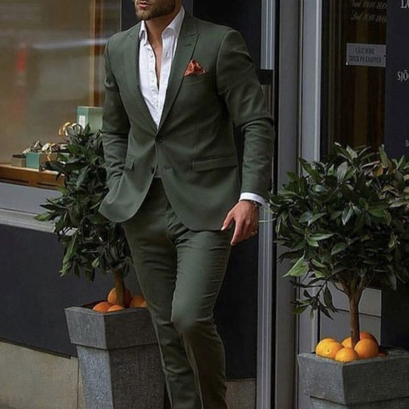 Casual Styliste 2 Pieces (Jacket+Pantalon) vert kaki foncé tenue homme Slim Fit - Vêtement pour : Homme qui vise l'excellence !