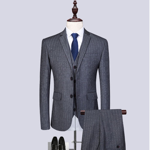 Homme Stripe British Style Slim Suit 3 Piece Set Jacket Veste Pantalon / homme d'affaire Gentleman High End Custom Blazers Coat  M-6XL - Vêtement pour : Homme qui vise l'excellence !