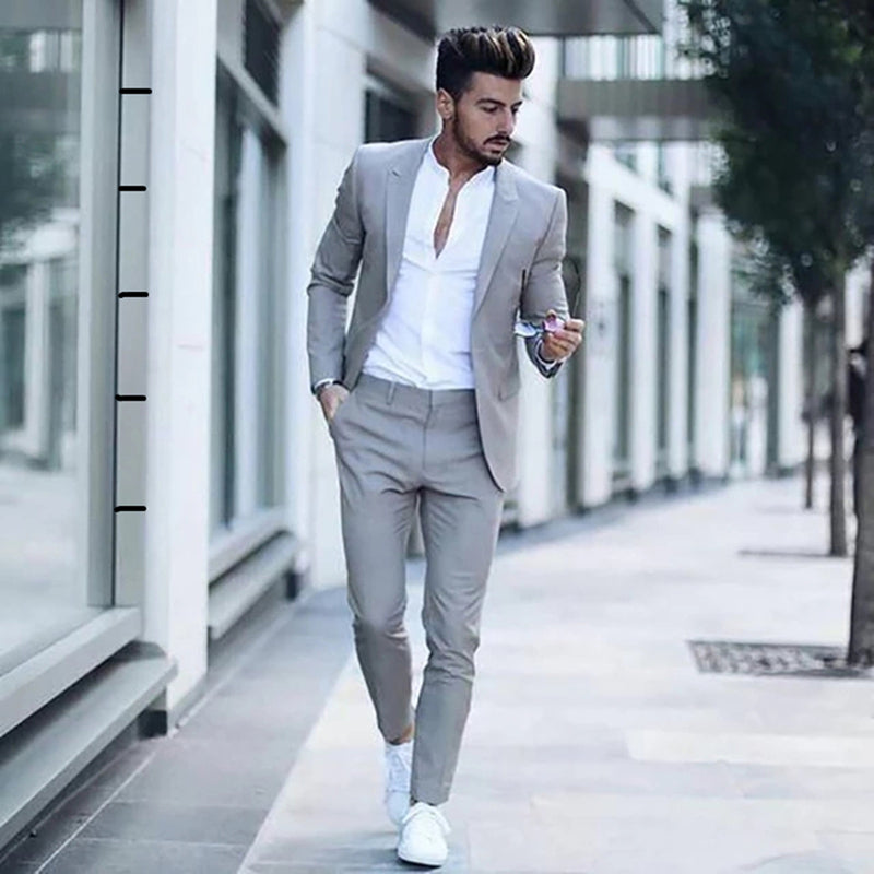 Fashion Casual Blanc Gris coupe Slim 2 Piece ensemble businessman - Vêtement pour : Homme qui vise l'excellence !