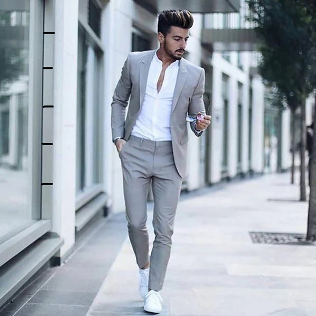 Fashion Casual Blanc Gris coupe Slim 2 Piece ensemble businessman - Vêtement pour : Homme qui vise l'excellence !